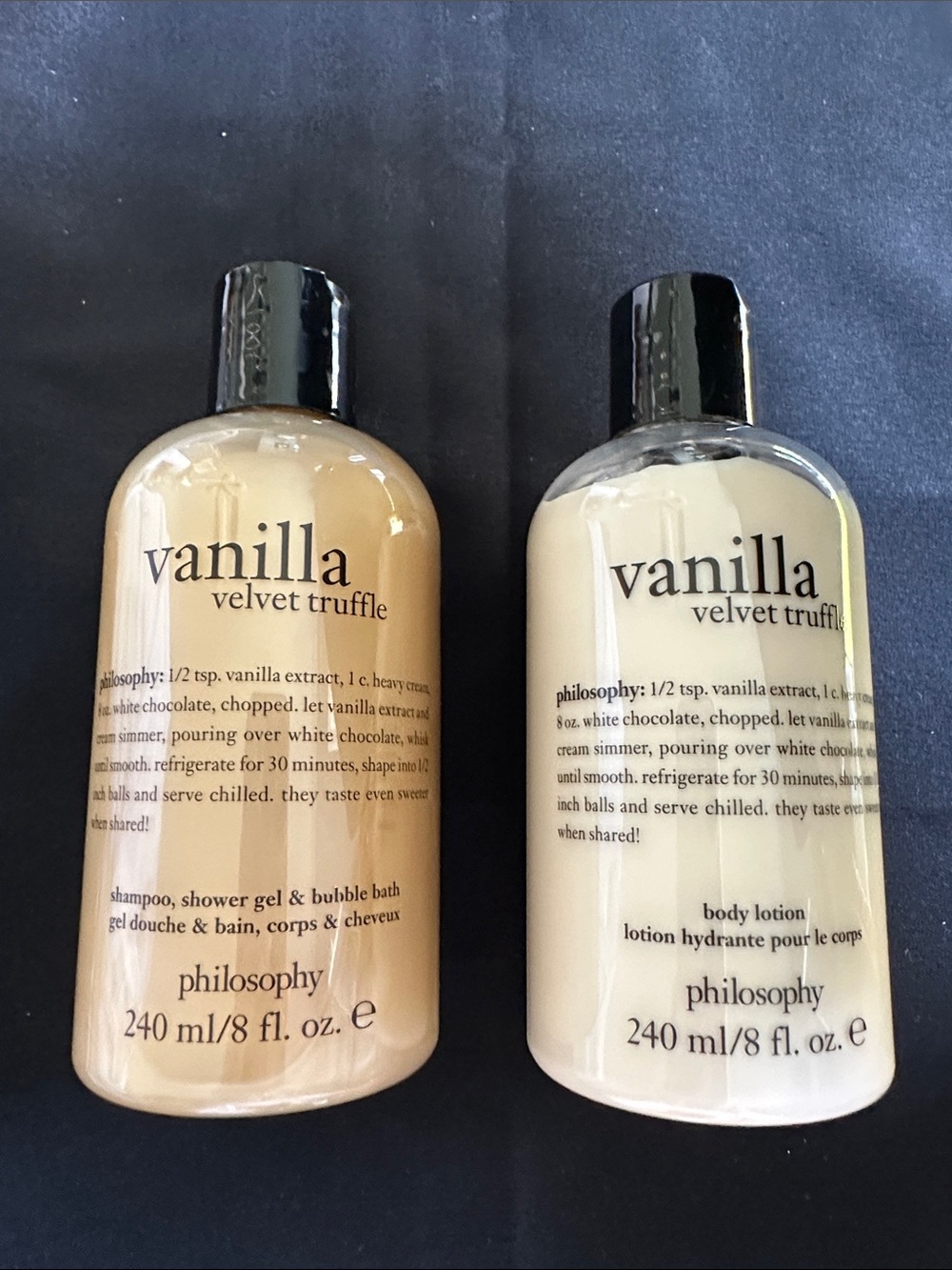 Philosophy NWT lotion & gel set. Vanilla velvet truffle scent 8 oz. each